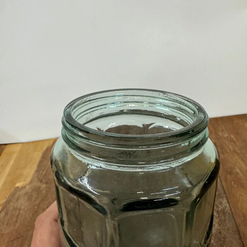 Vintage Aqua Green Glass‎ Storage Jar with Metal Lid Tall Kitchen Decor